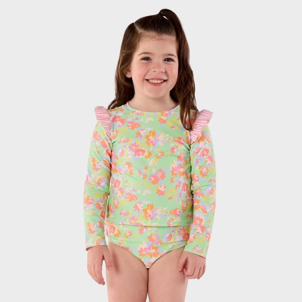 RuffleButts -  Baby Girls' Watercolor Floral Long Sle Green